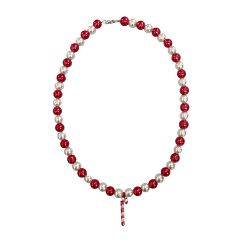 Red Pearls w/Candy Cane Beaded Necklace, S & G Custom Creations, All Things Holiday, Christmas, Christmas Necklace, gingerbread, Gingerbread Necklace, Holiday, Jewelry, Necklace, S & G Custom