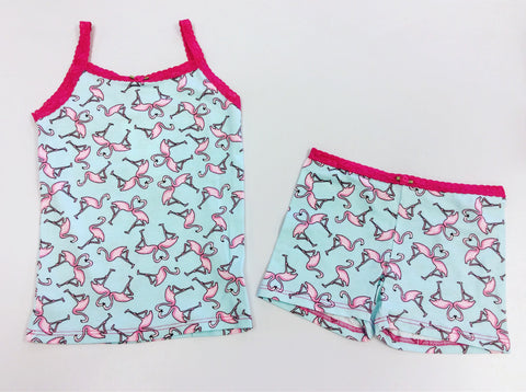 Esme Flamingo Camisole & Boxer Set, Esme, Camisole, Esme, Esme Pajamas, girls pajamas, Made in the USA, Pajama, Pajamas, Pajama Set - Basically Bows & Bowties