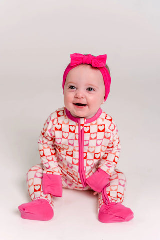 In My Jammers Heart Checkered Zipper Romper, In My Jammers, Bamboo, Bamboo Pajamas, cf-size-0-3-months, cf-size-3-6-months, cf-size-6-9-months, cf-size-9-12-months, cf-type-pajamas, cf-vendor
