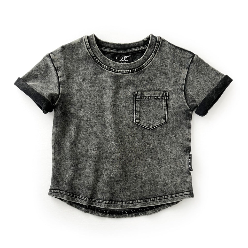 Little Bipsy Acid Wash Tee Charcoal Basically Bows & Bowties