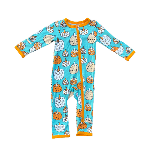 Kozi & Co Halloween Pumpkin Coverall w/Zipper, Kozi & Co, CM22, Halloween, Kozi & Co, Kozi & Co Fall 2021, Kozi & Co Halloween, Kozi & Co Pumpkins, TURKEY50, Coverall - Basically Bows & Bowti