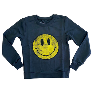 Prince Peter Tween Vintage Happy Face Sweatshirt - Off Black, Prince Peter Collection, Prince Peter, Prince Peter Collection, Prince Peter Pullover, Prince Peter Smiley, Prince Peter Tween, S