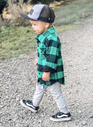 Little Bipsy Oversized Plaid Flannel - Green & Black, Little Bipsy Collection, Flannel, JAN23, Little Bipsy, Little Bipsy Buffalo Plaid Flannel, Little Bipsy Collection, Little Bipsy Fall, Li