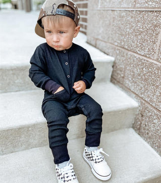 Little Bipsy Thermal L/S Romper - Black, Little Bipsy Collection, Gender Neutral, JAN23, Little Bipsy, Little Bipsy  Thermal L/S Romper, Little Bipsy  Thermal Long Sleeve Romper, Little Bipsy