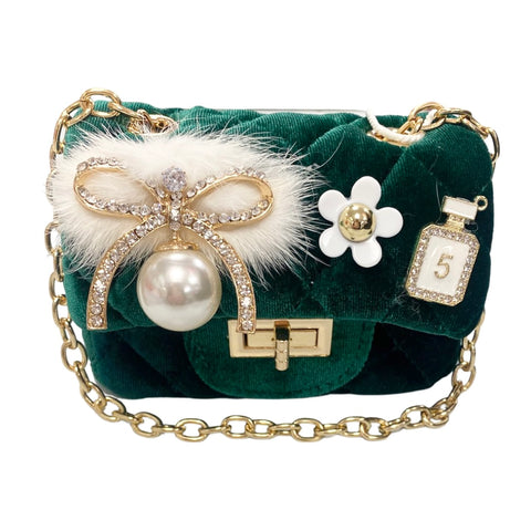 Dear Ellie Velvet Purse - Forest Green, Dear Ellie, Dear Ellie, Dear Ellie Handbag, Dear Ellie Purse, Dear Ellie Velvet Purse, Faux Fur, Handbag for Little Girl, Little Girl Handbag, Little G