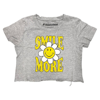 Prince Peter Tween Smile More Grey Crop Tee, Prince Peter Collection, Crop Tee, Distressed, Distressed Crop Tee, Happy Face, Love, Prince Peter, Prince Peter Collection, Prince Peter Love, Pr