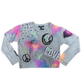 FBZ Smile Love Air Brush Grey L/S Tee, Flowers By Zoe, Air Brush Tee, CM22, FBZ, FBZ Smile Love Air Brush Grey L/S Tee, Flowers By Zoe, Happy Face, More Love, Smile Love Air Brush, Smiley Fac