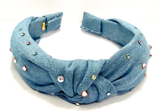 Bari Lynn Denim Twist Knot Headband with Pastel Swarovski Crystals, Bari Lynn, Bari Lynn, Bari Lynn Denim Twist Knot Headband, Bari Lynn Denim Twist Knot Headband with Pastel Swarovski Crysta