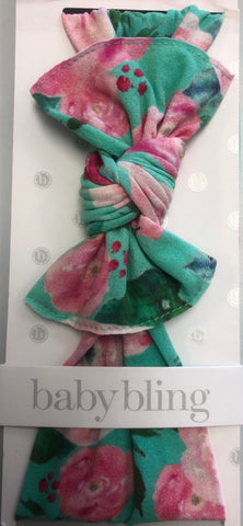 Baby Bling New Mint Watercolor Floral Printed Knot Headband, Baby Bling, Baby Bling, Baby Bling Bows, Baby Bling Floral, Baby Bling Floral Knot Headband, Baby Bling Flower Headband, Baby Blin