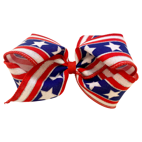 King Stars & Stripes Metallic Hair Bow on Clippie, Wee Ones, 4th of July, 4th of July Hair Accessory, 4th of July Hair Bow, Alligator Clip, Alligator Clip Hair Bow, cf-type-hair-bow, cf-vendo
