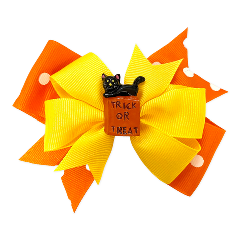 Halloween Trick or Treat Cat Hair Bow on Clippie, Basically Bows & Bowties, Alligator Clip, Alligator Clip Hair Bow, Basically Bows & Bowties, Clippie, Clippie Hair Bow, Hair Bow, Hair Bow on