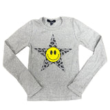 FBZ Grey Star Smiley Face L/S Tee, Flowers By Zoe, cf-size-5, cf-size-6x, cf-size-large-10-12, cf-type-shirts-&-tops, cf-vendor-flowers-by-zoe, FBZ, Flowers By Zoe, Grey Star Smiley Face L/S 