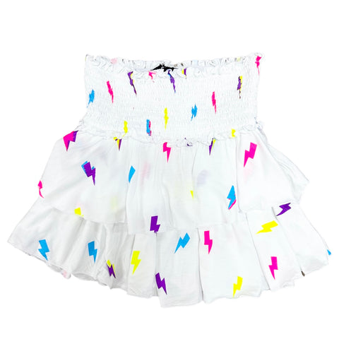 FBZ Neon Lightning White Layered Skirt, Flowers By Zoe, cf-size-4, cf-type-skirts, cf-vendor-flowers-by-zoe, FBZ, Flowers By Zoe, Neon Lightning, Skirt, Smocked Skirt, Skirts - Basically Bows
