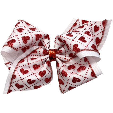 King Red Glitter Heart Overlay Hair Bow on Clippie, Wee Ones, Alligator Clip, Alligator Clip Hair Bow, Clippie, Clippie Hair Bow, Hair Bow, Hair Bow on Clippie, Hair Bows, King Red Glitter He