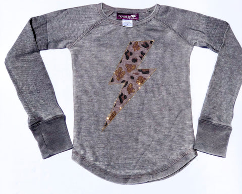 Sparkle by Stoopher Leopard Bolt L/S Thermal Tee, Sparkle by Stoopher, Bling Tee, Bling Top, Cyber Monday, Els PW 5060, Girls Top, Girls Tops, Leopard Lightning Bolt, Lightning Bolt, Sparkle 
