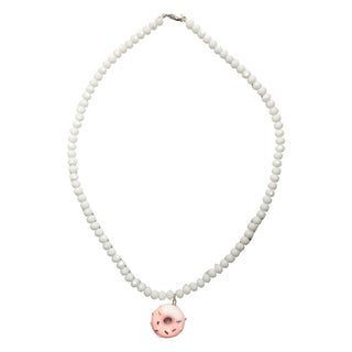 Fancy White Beaded Necklace with Donut, S & G Custom Creations, Donut, Donut Necklace, Jewelry, Necklace, S & G Custom Creations, White Necklace, Necklace - Basically Bows & Bowties