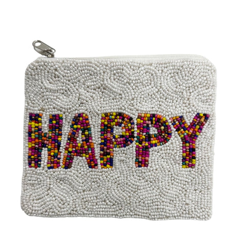 Beaded Happy Large Zipper Pouch, Basically Bows & Bowties, Beaded Coin Purse, Happy, Mama, Stocking Stuffer, Stocking Stuffers, Zipper Pouch, Coin Purse - Basically Bows & Bowties