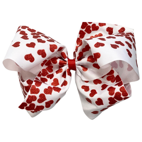Huge Red Glitter Heart Hair Bow on Clippie, Wee Ones, Alligator Clip, Alligator Clip Hair Bow, Clippie, Clippie Hair Bow, Hair Bow, Hair Bow on Clippie, Hair Bows, King Red Glitter Heart Over