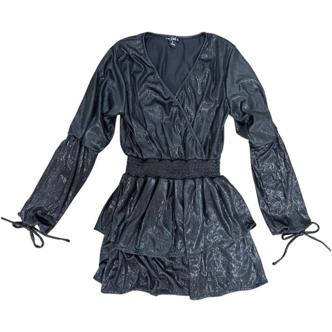 FBZ Black Shiny Metallic L/S Dress, Flowers By Zoe, Black Shiny Metallic L/S Dress, cf-size-large-10-12, cf-size-medium-8-10, cf-size-small-7-8, cf-type-dresses, cf-vendor-flowers-by-zoe, Dre