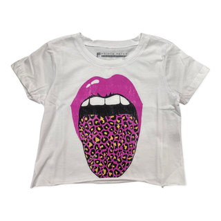 Prince Peter Tween Leopard Tongue Crop Tee - White, Prince Peter Collection, Crop Tee, Distressed, Distressed Crop Tee, Leopard Tongue Crop Tee, Prince Peter, Prince Peter Collection, Prince 