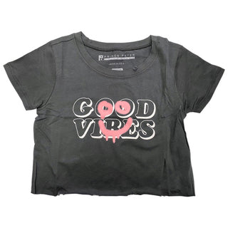 Prince Peter Tween Good Vibes Crop Tee - Black, Prince Peter Collection, Crop Tee, Distressed, Distressed Crop Tee, Good Vibes, Happy Face, Love, Prince Peter, Prince Peter Collection, Prince