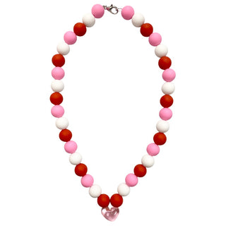 Red & Pink Silicone Beaded Necklace - Pink Heart, S & G Custom Creations, Heart Necklace, Jewelry, Necklace, Red & Pink Silicone Beaded Necklace - Pink Heart, S & G Custom Creations, Valentin
