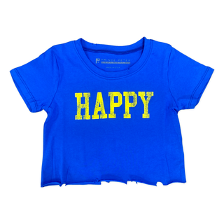 Prince Peter Tween Happy Face Crop Tee - Royal, Prince Peter Collection, Crop Tee, Distressed, Distressed Crop Tee, Happy, Happy Face, Prince Peter, Prince Peter Collection, Prince Peter Happ