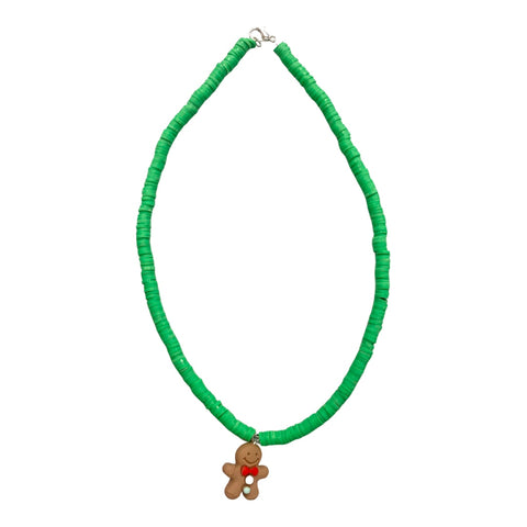 Green w/Gingerbread Beaded Necklace, S & G Custom Creations, All Things Holiday, Christmas, Christmas Necklace, gingerbread, Gingerbread Necklace, Holiday, Jewelry, Necklace, S & G Custom Cre
