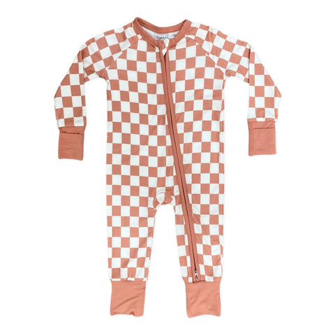 In My Jammers Terracotta Check Zipper Romper, In My Jammers, Bamboo, Bamboo Pajamas, Convertible, Convertible Romper, In My Jammers, In My Jammers Zipper Romper, Jammers, JAN23, Pajamas, Romp