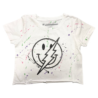 Prince Peter Tween Happy Face w/Splatter Crop Tee, Prince Peter Collection, Crop Tee, Distressed, Distressed Crop Tee, Happy Face, Love, Prince Peter, Prince Peter Collection, Prince Peter Ha