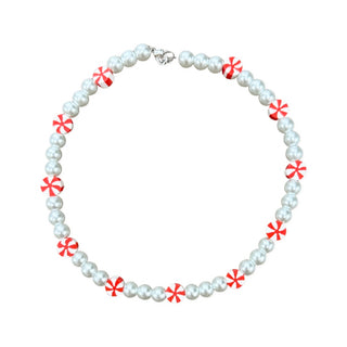 Pearls with Peppermint Candy Beaded Necklace, S & G Custom Creations, All Things Holiday, Candy Cane, Candy Cane Necklace, Christmas, Christmas Necklace, Holiday, Jewelry, Necklace, Peppermin