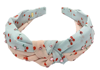 Bari Lynn Pink & Blue Cherries Twist Knot Headband with Crystals, Bari Lynn, Bari Lynn, Bari Lynn Headband, Bari Lynn Headbands, Bari Lynn Twist Knot Headband with Crystall, Bari Lynn Twist K