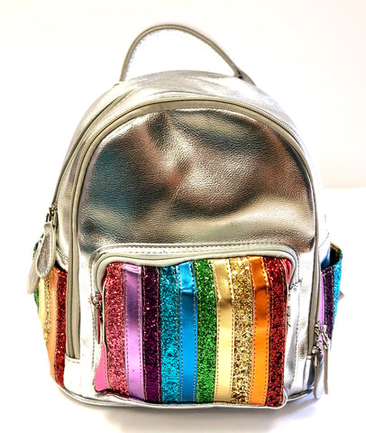 Bari Lynn Silver Rainbow Stripe Mini Backpack, Bari Lynn, Back to School, Bari Lynn, Bari Lynn Backpack, Bari Lynn Iridescent Mini Backpack, Bari Lynn Rainbow, Bari Lynn Rainbow Stripe, Bari 