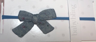 Baby Bling Denim Linen Floral Cotton Print Skinny Bow Headband, Baby Bling, Baby Bling, Baby Bling Bows, Baby Bling Cotton Print headband, Baby Bling Fall 2018 Release, Baby Bling headband, B