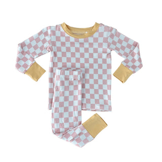 In My Jammers Blush Checkerboard L/S 2pc PJ Set, In My Jammers, Bamboo, Bamboo Pajamas, Blush Checkerboard, In My Jammers, In My Jammers Blush Checkerboard L/S 2pc PJ Set, In My Jammers L/S 2