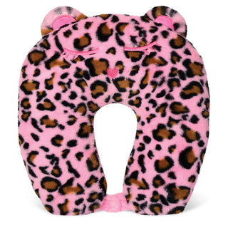 Iscream Lush Leopard Neck Pillow with soft plush fabric and leopard print design for comfortable support.