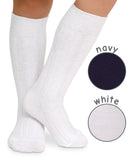 Jefferies Cable Knit Knee High Socks (White or Navy), Jefferies Socks, Back to School, Cable Knit Knee High, cf-size-navy-large-adult-shoe-size-6-9, cf-size-navy-medium-shoe-size-12-6, cf-siz