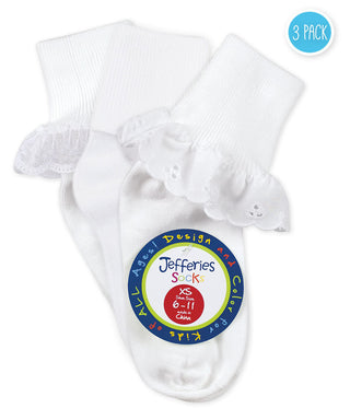 Jefferies Eyelet Turn Cuff & Lace 3 Pack Sock Set, Jefferies Socks, Back to School, cf-size-infant-shoe-size-1-4, cf-size-medium-shoes-sizes-12-6, cf-size-newborn-shoe-size-0-1, cf-size-small
