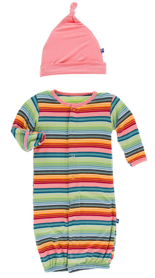 KicKee Pants Cancun Strawberry Stripe Layette Converter Gown & Knot Hat Set, KicKee Pants, Cancun Strawberry Stripe, CM22, Cyber Monday, Els PW 8258, End of Year, End of Year Sale, Gown & Hat