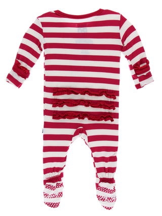 KicKee Pants Candy Cane Stripe 2019 Classic Ruffle Footie with Snaps, KicKee Pants, All Things Holiday, Candy Cane Stripe, Christmas, Christmas in July, Christmas Pajamas, Classic Ruffle Foot