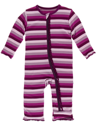 KicKee Pants Coral Stripe Muffin Ruffle Coverall with Zipper, KicKee Pants, CM22, Coverall, Coverall with Zipper, KicKee, KicKee Oceanography, KicKee Pants, KicKee Pants Coral Stripe, KicKee 