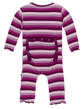 KicKee Pants Coral Stripe Muffin Ruffle Coverall with Zipper, KicKee Pants, CM22, Coverall, Coverall with Zipper, KicKee, KicKee Oceanography, KicKee Pants, KicKee Pants Coral Stripe, KicKee 