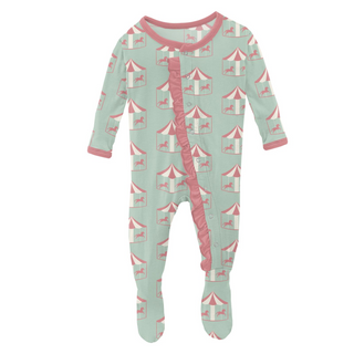 KicKee Pants County Fair Classic Ruffle Footie with Snaps featuring cow print for 6-9 months baby.