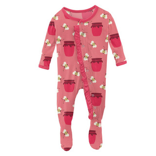 KicKee Pants County Fair Classic Ruffle Footie with Snaps for babies, featuring cow print and soft fabric, suitable for 6-9 months.