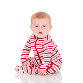 KicKee Pants Crimson Candy Cane Stripe Footie with Zipper, KicKee Pants, All Things Holiday, Christmas, Christmas Footie, Christmas Pajama, Christmas Pajamas, Crimson Candy Cane Stripe, KicKe