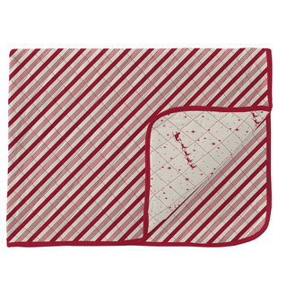 KicKee Pants Crimson Candy Stripe / Natural Flying Santa Quilted Throw Blanket, KicKee Pants, All Things Holiday, KicKee, KicKee Pants, KicKee Pants Quilted Throw Blanket, KP Winter Celebrati