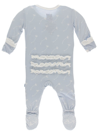 KicKee Pants Dew Dandelion Seeds Classic Ruffle Footie with Zipper, KicKee Pants, cf-size-3-6-months, cf-type-classic-ruffle-footie, cf-vendor-kickee-pants, Classic Ruffle Footie, Classic Ruf