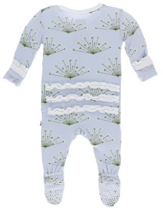 KicKee Pants Dew Dill Classic Ruffle Footie with Zipper, KicKee Pants, Botany, Classic Ruffle Footie with Zipper, CM22, Els PW 5060, Footie with Zipper, KicKee, KicKee Botany, KicKee Footie w