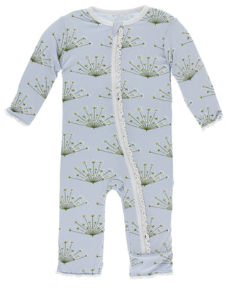 KicKee Pants Dew Dill Muffin Ruffle Coverall with Zipper, KicKee Pants, Botany, CM22, Coverall, Coverall with Zipper, Coveralls, Fitted Coverall, KicKee, KicKee Botany, KicKee Pants Botany, K