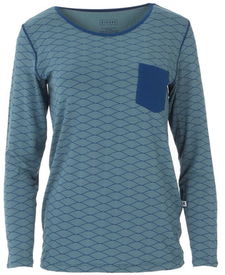 KicKee Pants Dusty Sky Tides Women’s L/S Loosey Goosey Tee with Pocket, KicKee Pants, Black Friday, CM22, Cyber Monday, Els PW 5060, Els PW 8258, End of Year, End of Year Sale, KicKee, KicK